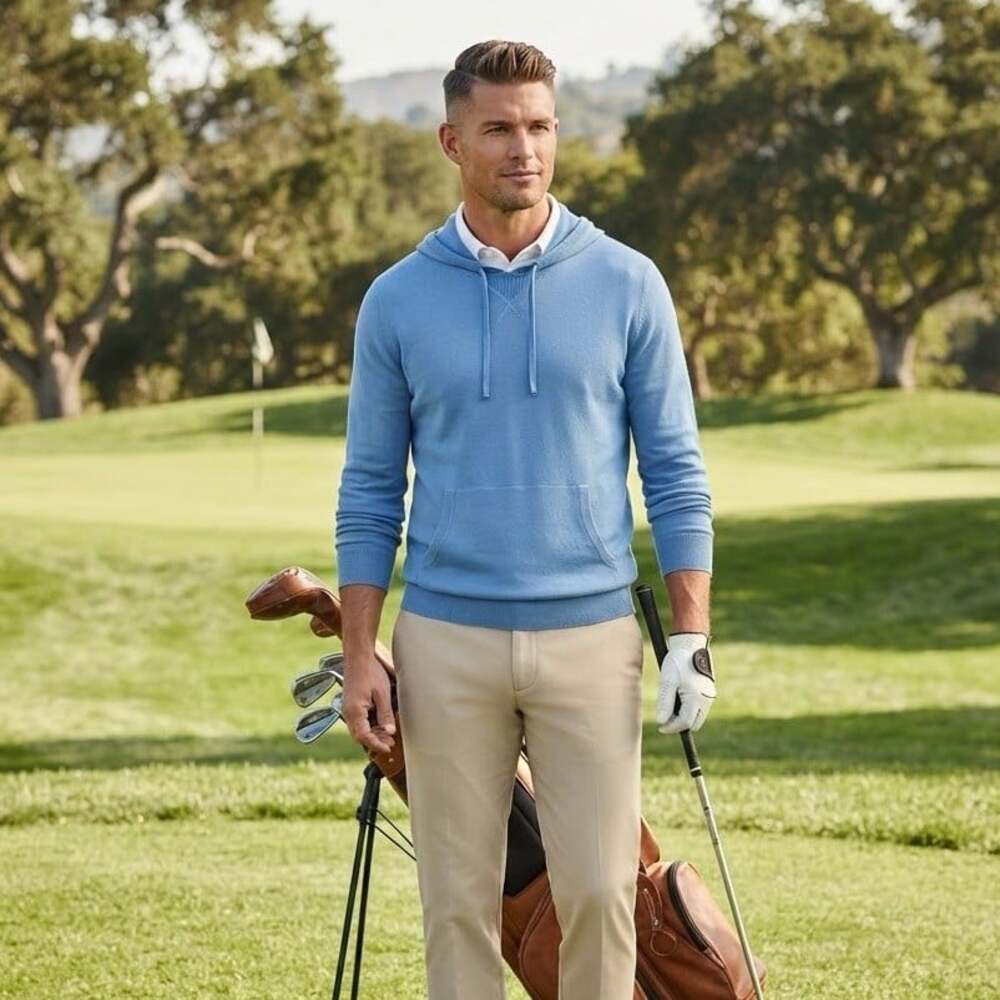 NWT FootJoy Sweater Hoodie Mens Large Dri Release Riviera Blue Wool Blend Golf